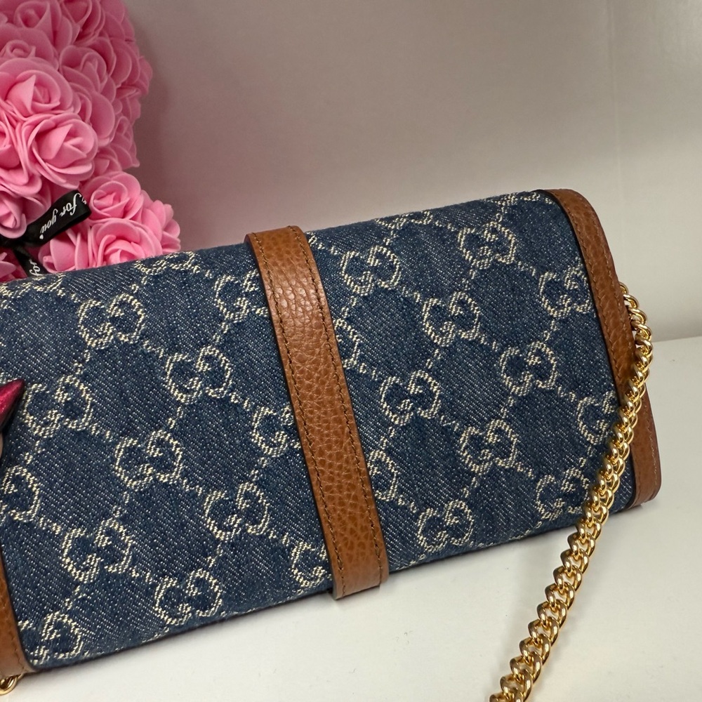 Gucci Denim and Brown Crossbody and wallet! with Gold Chain - Picture 3 of 3